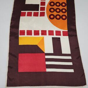 Vintage Elwin 100% Acetate Geometric Scarf Made In Japan Brown Yellow Red 44"